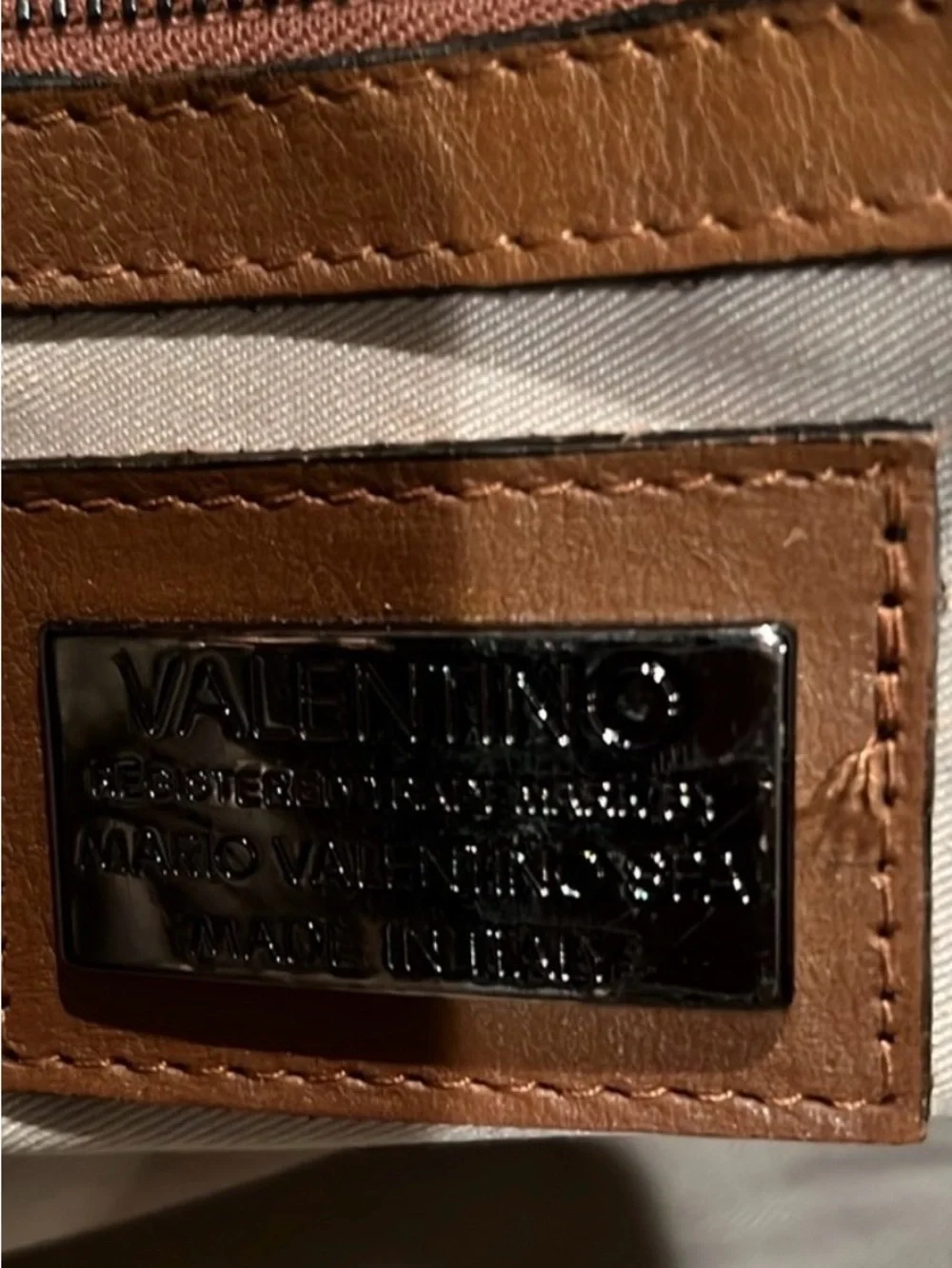 Valentino Brown Leather Duffel with Black Strap